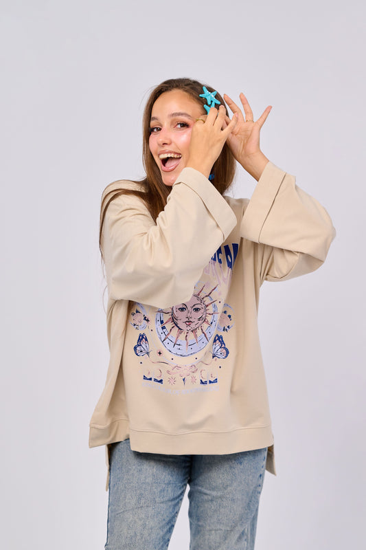 Find the dream- Oversized Printed Cotton T-shirt | 100% Comfy Fabric – Long Back with Side Slits