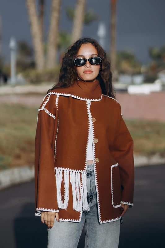 Wool Blend Scarf Jacket "camel"