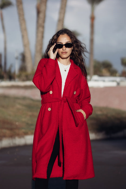 Fluffy winter long coat "Red"