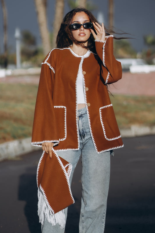 Wool Blend Scarf Jacket "camel"