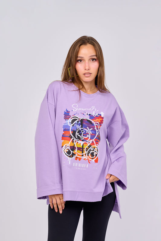 summer vibe – Oversized Printed Cotton T-shirt | 100% Comfy Fabric – Long Back with Side Slits