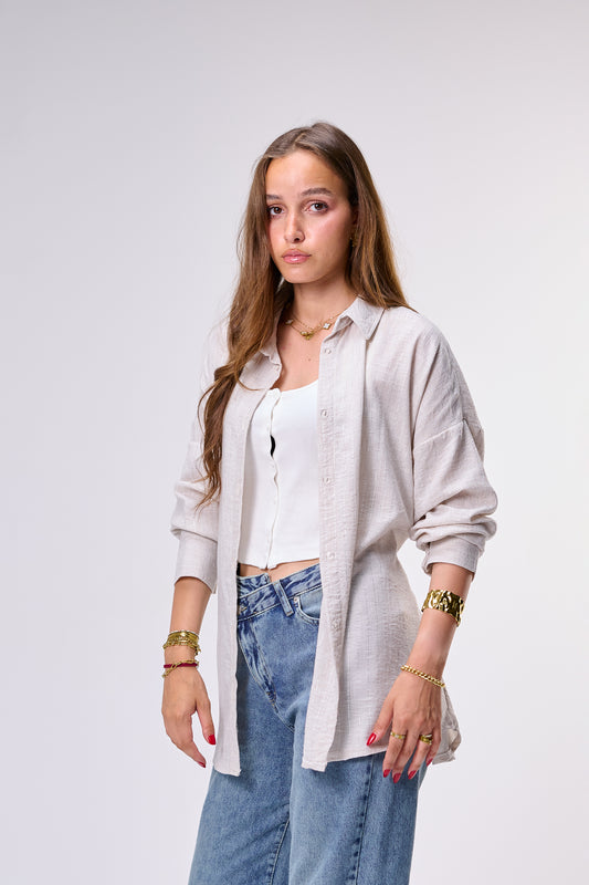 Shimmer-Striped Linen Blouse with Corset-Style Back
