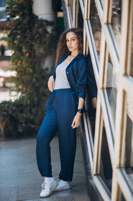 Ribbed Linen suit in "navy blue"