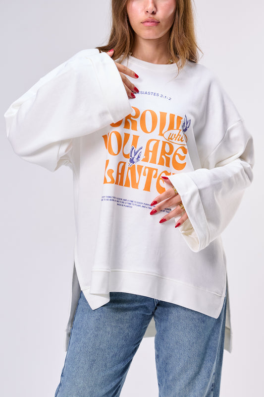 GROW || summer Premium Cotton Oversize Tshirt with Side Slits & Wide Bell Sleeves