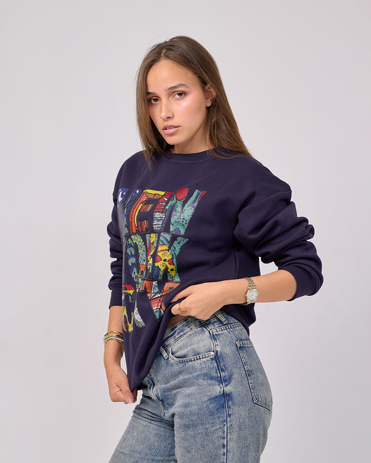 New York City Stitch-Effect Sweatshirt "navy"
