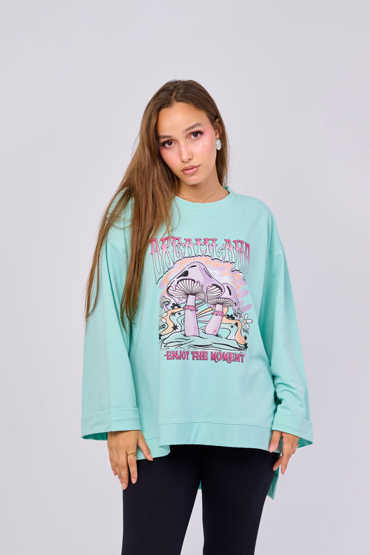 Dreamland– Oversized Printed Cotton T-shirt | 100% Comfy Fabric – Long Back with Side Slits