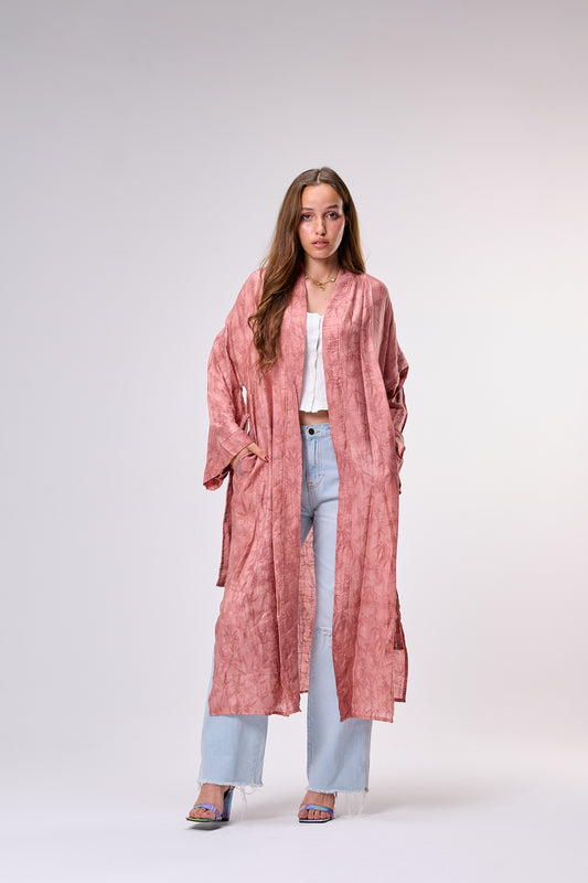 Flowy Crinkled Kimono with textured Pattern & Washed Finish "blush"