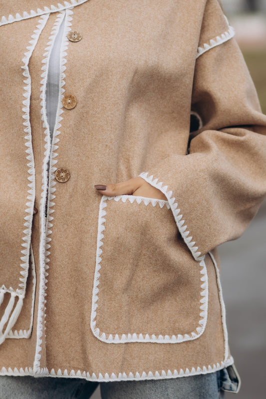 ROYAL WOOL || beige Blend Scarf Jacket