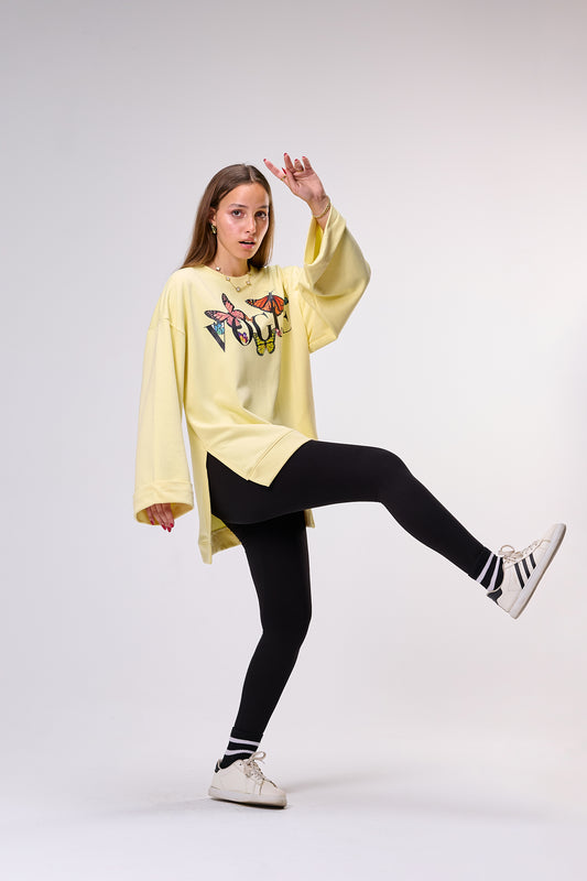 Butterfly Vogue – Oversized Printed Cotton T-shirt | 100% Comfy Fabric – Long Back with Side Slits