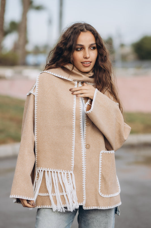Wool Blend Scarf Jacket "beige"