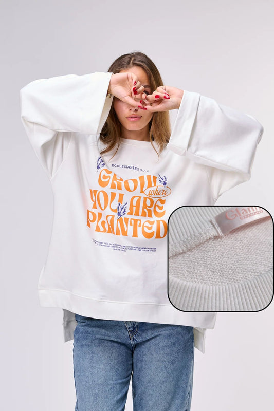 GROW || "FRENCH TERRY" Summer Premium Cotton Oversize Tshirt with Side Slits & Wide Bell Sleeves