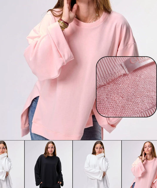 SUMMER BLANK "FRENCH TERRY" || Summer Premium Cotton Oversize Tshirt with Side Slits & Wide Bell sleeves