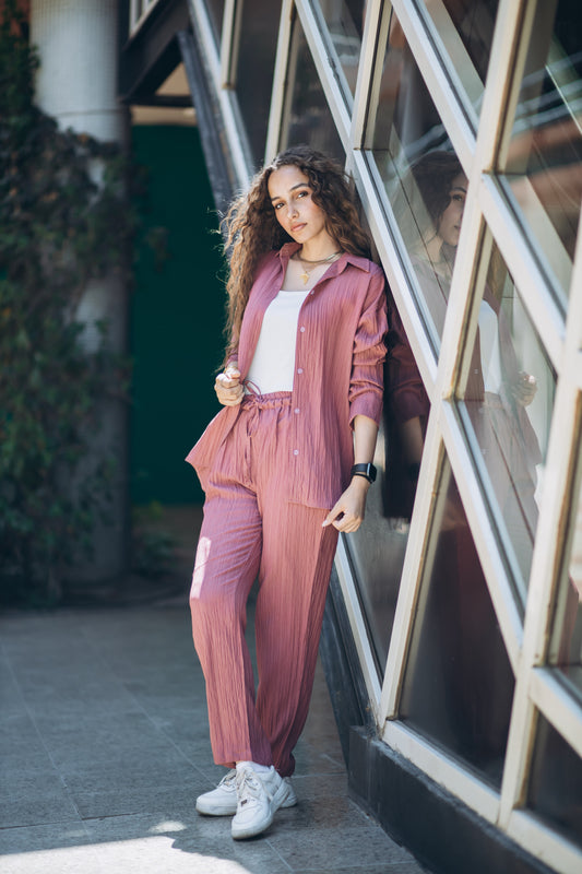 Ribbed Linen suit in "dusty pink"