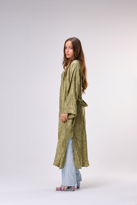 Flowy Crinkled Kimono with textured Pattern & Washed Finish " dusty olive"