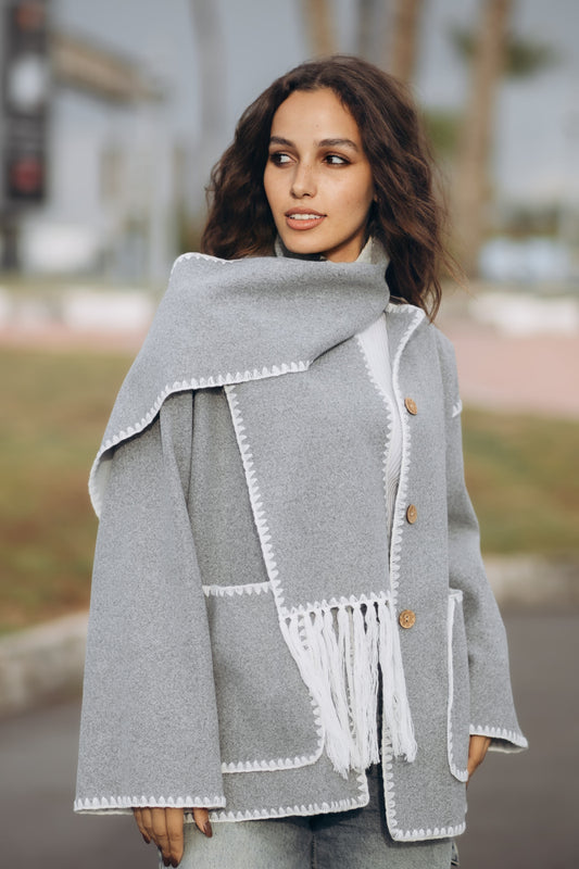 Wool Blend Scarf Jacket "gray"