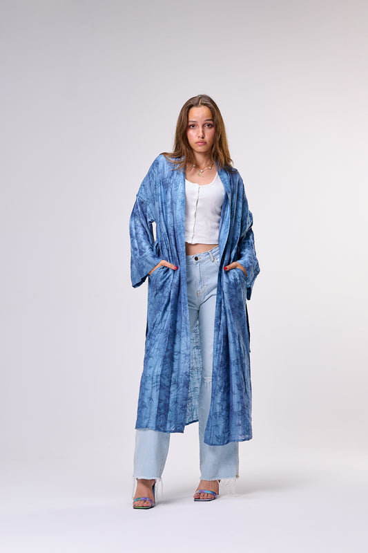 Flowy Crinkled Kimono with textured Pattern & Washed Finish " smokey blue"