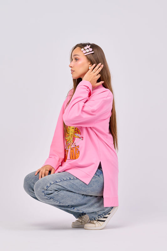 Be the sunshine - Oversized Printed Cotton T-shirt | 100% Comfy Fabric – Long Back with Side Slits