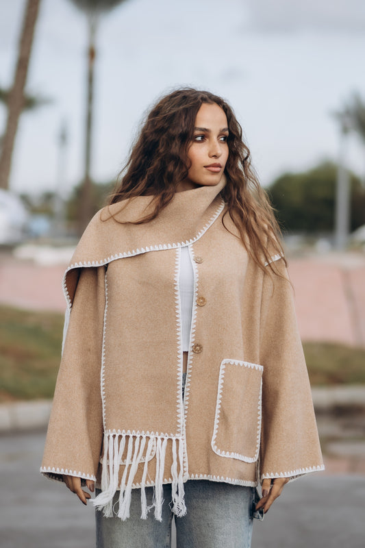 Wool Blend Scarf Jacket "beige"