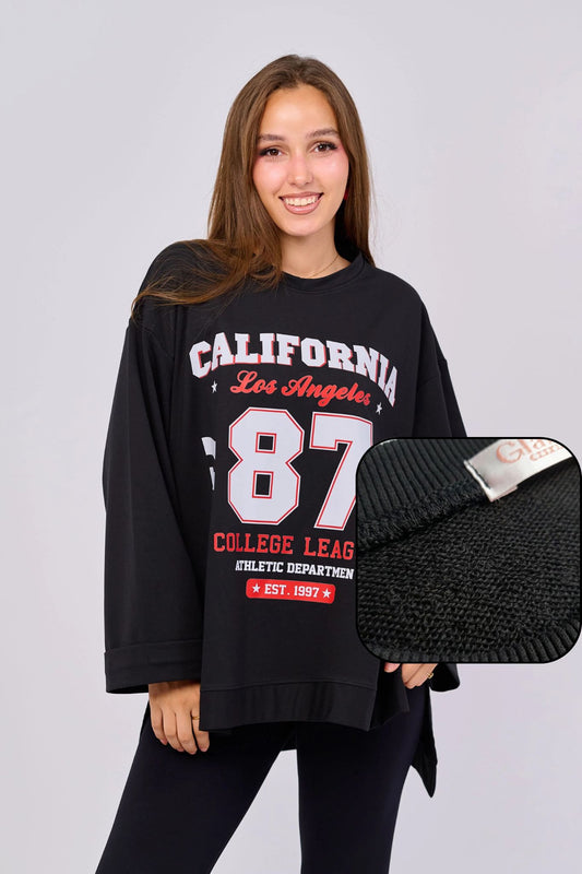 CALIFORNIA "FRENCH TERRY" || Summer Premium Cotton Oversize Tshirt with Side Slits & Wide Bell Sleeves