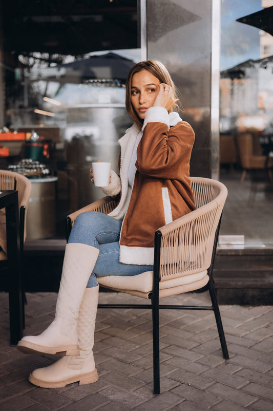 Suede Fur Lined Jacket "brown"