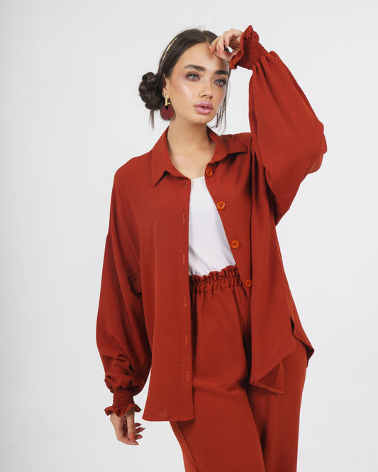 Crinkle Linen Set in "cinnamon"