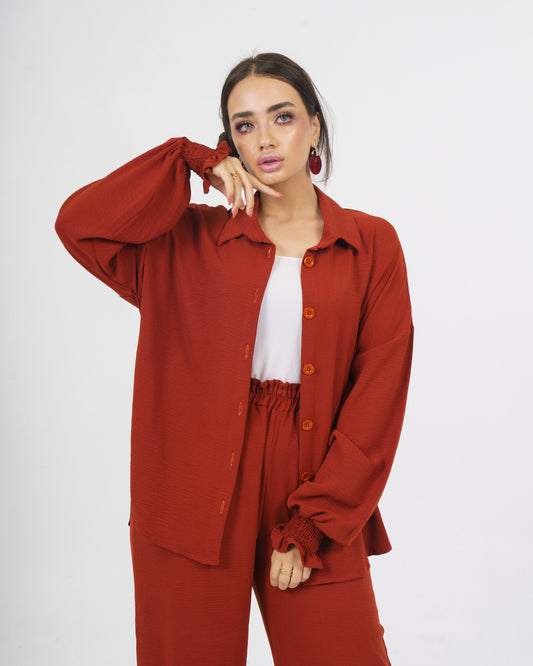 Crinkle Linen Set in "cinnamon"