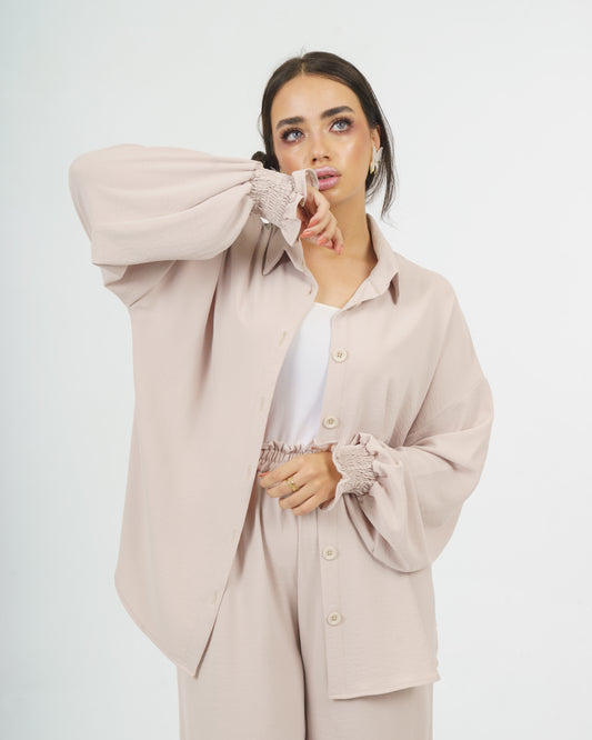 Crinkle Linen Set in "beige"