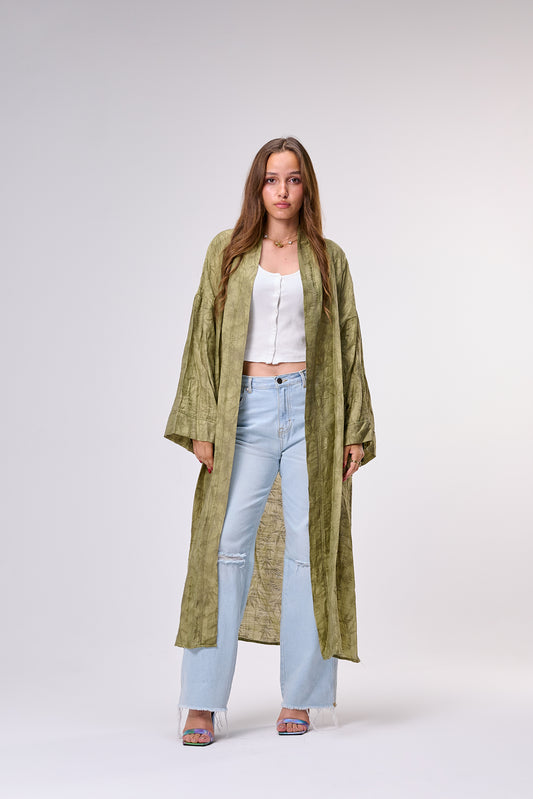 Flowy Crinkled Kimono with textured Pattern & Washed Finish " dusty olive"