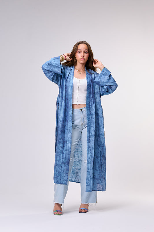 Flowy Crinkled Kimono with textured Pattern & Washed Finish " smokey blue"