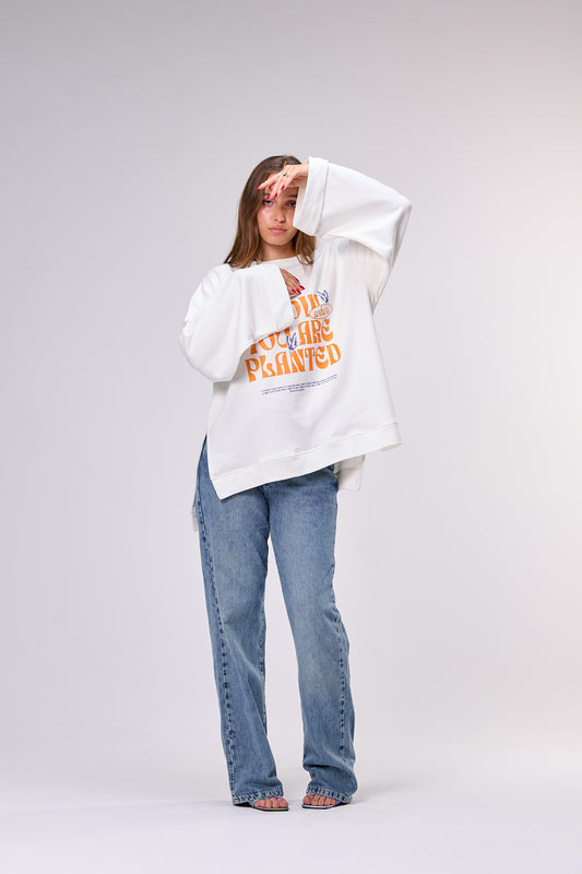 GROW || summer Premium Cotton Oversize Tshirt with Side Slits & Wide Bell Sleeves
