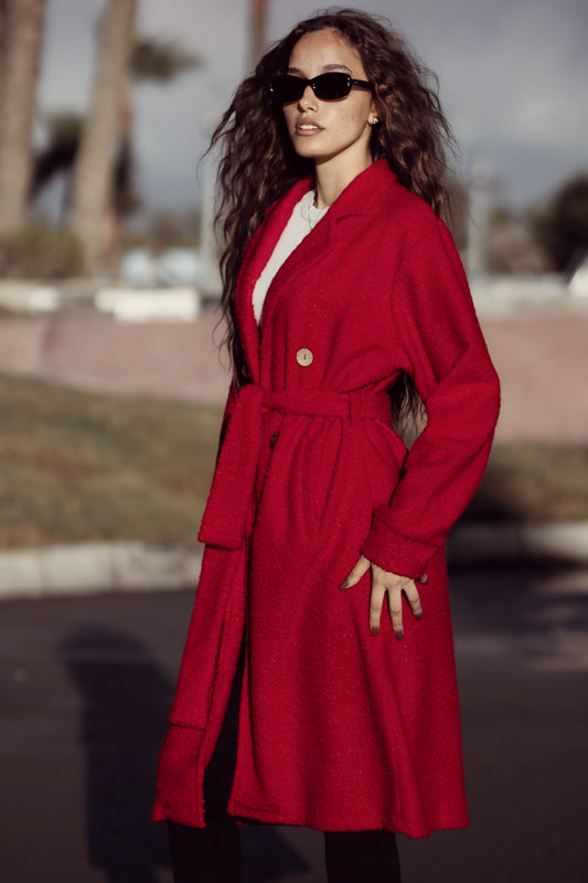 Fluffy winter long coat "Red"