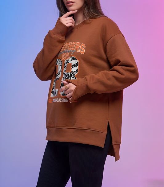 28 BROWN "HEAVYWEIGHT COTTON" || Oversize winter Sweatshirt heavyweight premium cotton with Side Slits & Split Cuff Rib Knit
