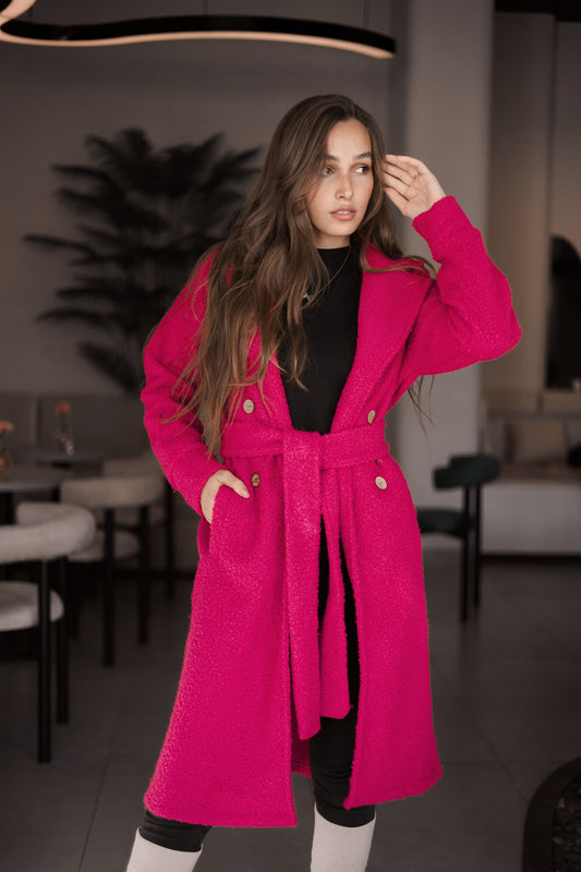 Fluffy winter long coat "deep pink"