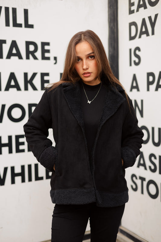 Suede Fur Lined Jacket "black"