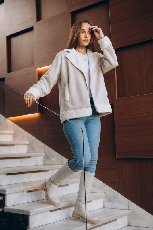 Suede Fur Lined Jacket "beige"