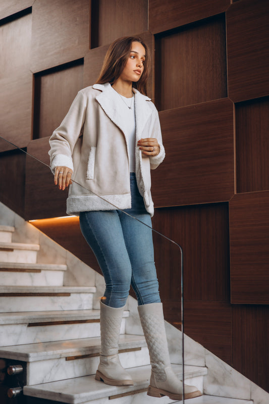 Suede Fur Lined Jacket "beige"