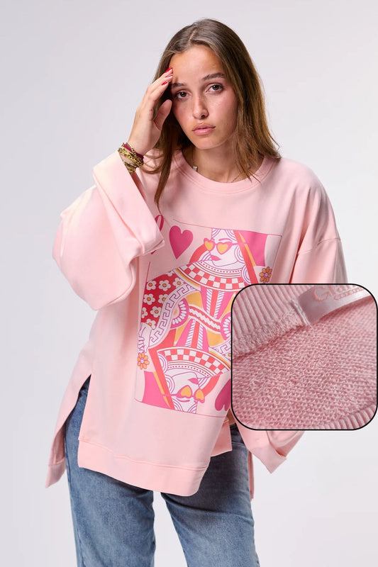 LUCKY GIRL "FRENCH TERRY" || Summer Premium Cotton Oversize Tshirt with Side Slits & Wide Bell Sleeves