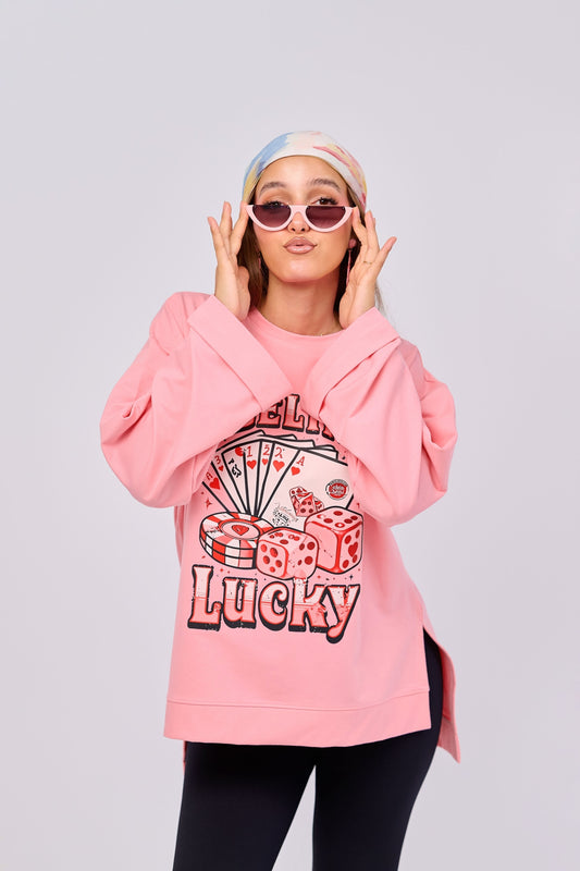 FEELING LUCKY || Summer Premium Cotton Oversize Tshirt with Side Slits & Wide Bell Sleeves