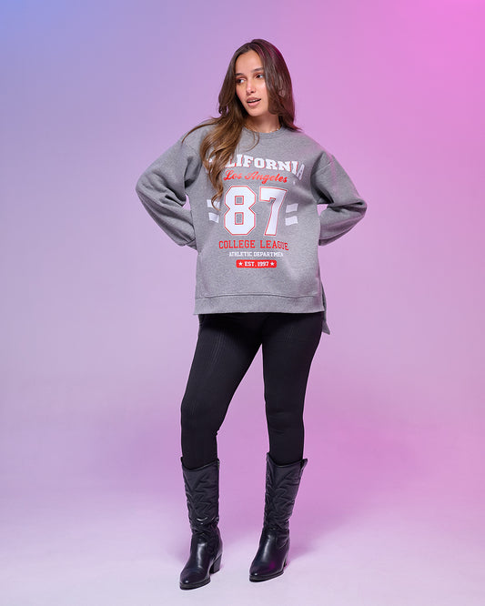 GRAY CALIFORNIA || Oversize winter Sweatshirt heavyweight premium cotton with Side Slits & Split Cuff Rib Knit