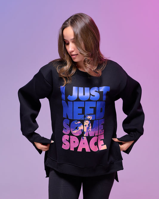 SOME SPACE || Oversize winter Sweatshirt heavyweight premium cotton with Side Slits & Split Cuff Rib Knit