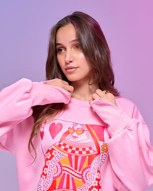 LUCKY GIRL || Oversize winter Sweatshirt heavyweight premium cotton with Side Slits & Split Cuff Rib Knit