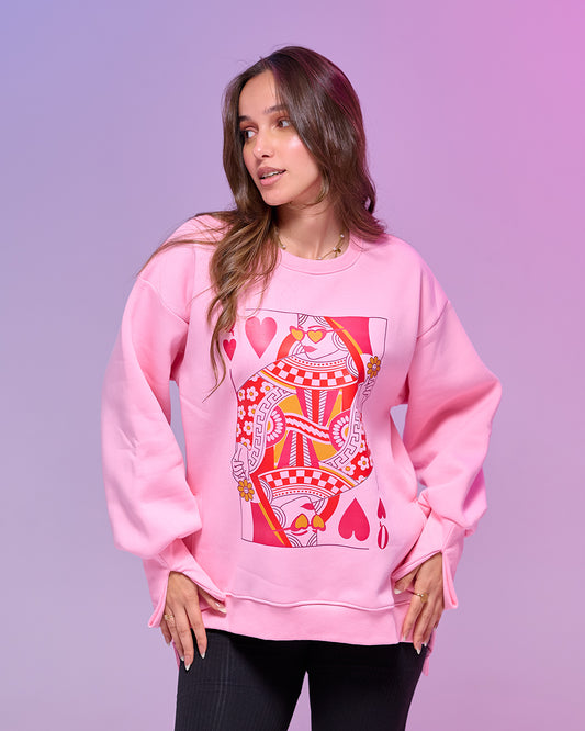 LUCKY GIRL || Oversize winter Sweatshirt heavyweight premium cotton with Side Slits & Split Cuff Rib Knit