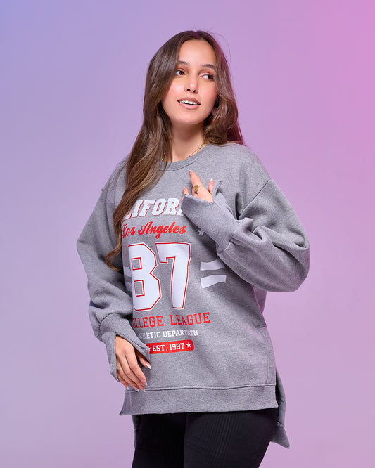 GRAY CALIFORNIA || Oversize winter Sweatshirt heavyweight premium cotton with Side Slits & Split Cuff Rib Knit