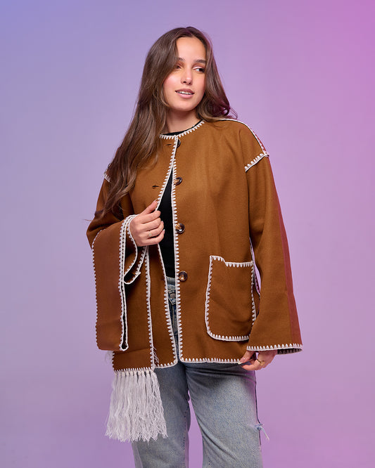 ROYAL WOOL || camel Blend Scarf Jacket