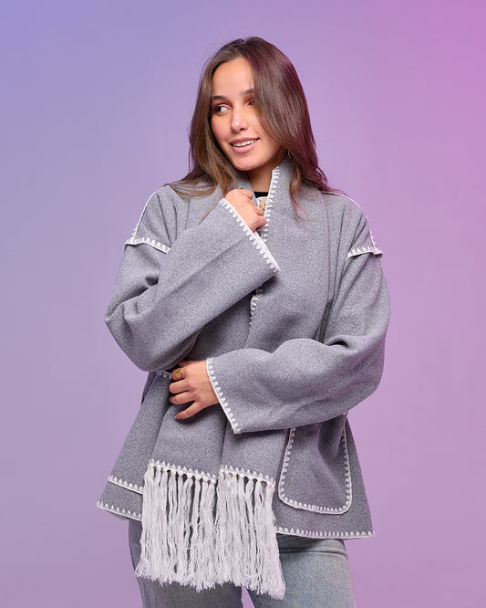 ROYAL WOOL || gray Blend Scarf Jacket