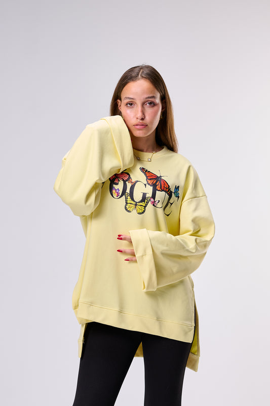 Butterfly Vogue – Oversized Printed Cotton T-shirt | 100% Comfy Fabric – Long Back with Side Slits