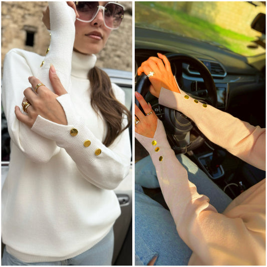 2 pieces - classic button-sleeve pullover in three essential colors—off white & beige.