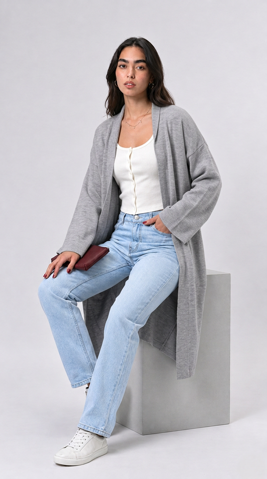PURE KNIT CARDIGAN || Premium Cozy Soft-Touch Longline Open-Front Layering Cardigan
