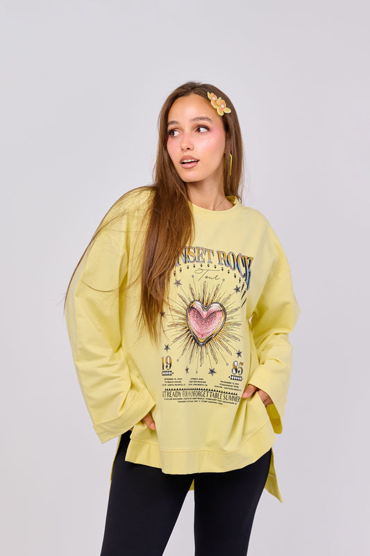 Sunset rock  – Oversized Printed Cotton T-shirt | 100% Comfy Fabric – Long Back with Side Slits