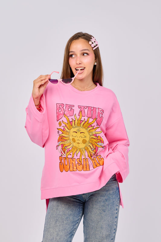 Be the sunshine - Oversized Printed Cotton T-shirt | 100% Comfy Fabric – Long Back with Side Slits